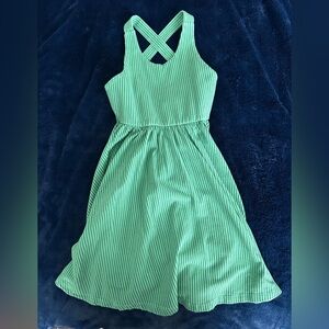 Alice + Ames green swing dress with stripped design